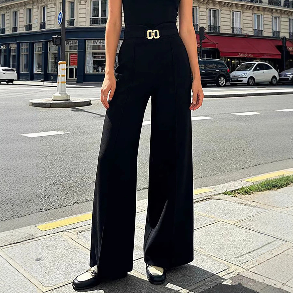 Forever 21 Women's Summer Fall High-Waist Elegant Flowy Office Wide-Leg Pants